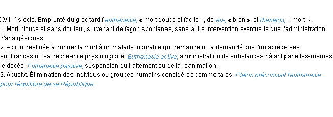 Définition euthanasie ACAD 1986