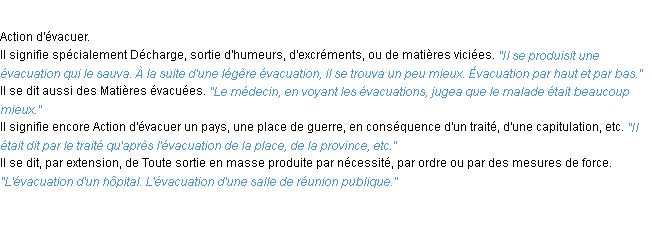 Définition évacuation ACAD 1932
