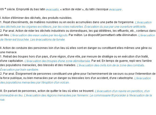 Définition évacuation ACAD 1986