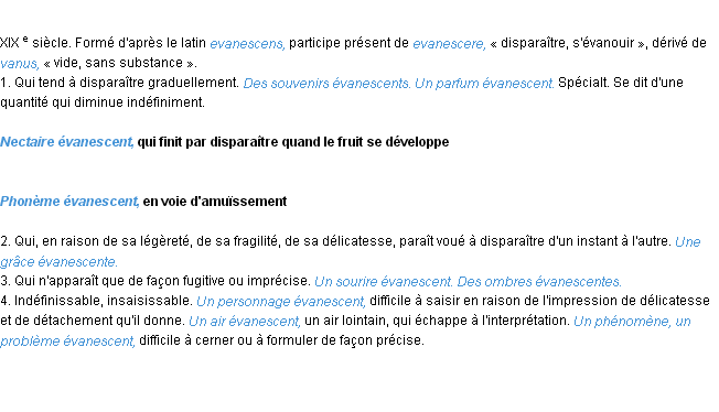 Définition évanescent ACAD 1986