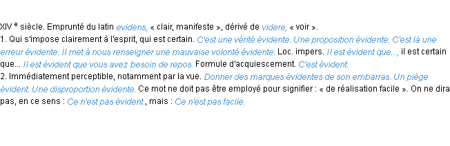 Définition évident ACAD 1986
