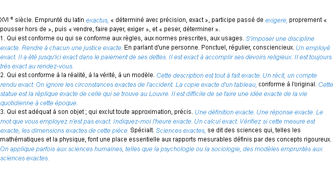 Définition exact ACAD 1986