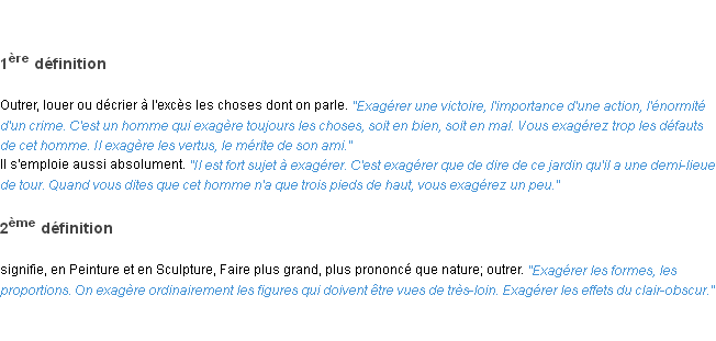 Définition exagérer ACAD 1835