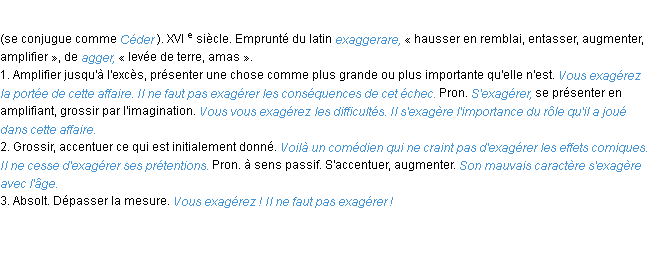 Définition exagérer ACAD 1986