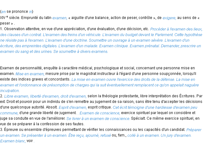 Définition examen ACAD 1986