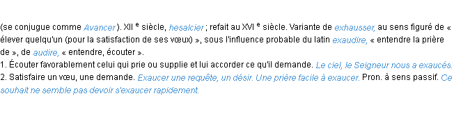 Définition exaucer ACAD 1986