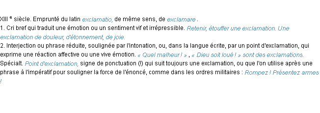 Définition exclamation ACAD 1986