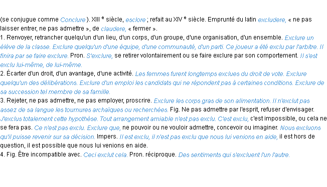 Définition exclure ACAD 1986