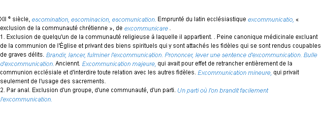 Définition excommunication ACAD 1986