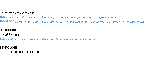Définition exemplairement Emile Littré