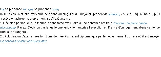 Définition exequatur ACAD 1986