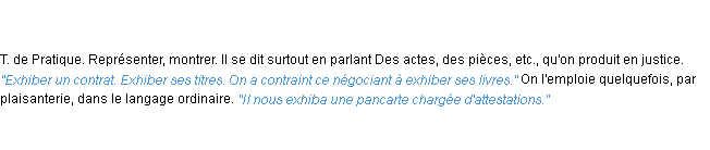 Définition exhiber ACAD 1835