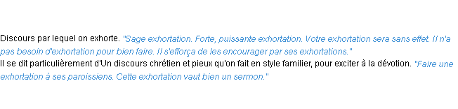 Définition exhortation ACAD 1835