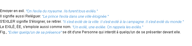 Définition exiler ACAD 1932