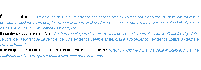 Définition existence ACAD 1835