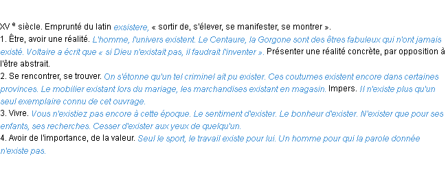 Définition exister ACAD 1986