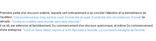 Définition exorde ACAD 1835