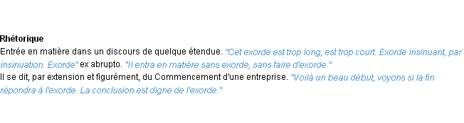 Définition exorde ACAD 1932