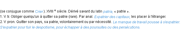 Définition expatrier ACAD 1986