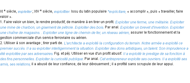 Définition exploiter ACAD 1986