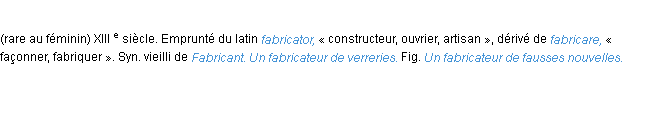 Définition fabricateur ACAD 1986