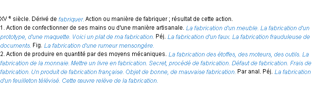 Définition fabrication ACAD 1986