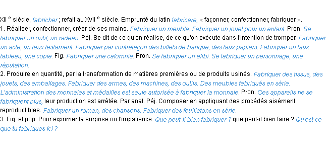 Définition fabriquer ACAD 1986