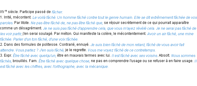 Définition fâché ACAD 1986
