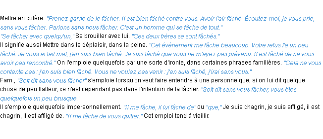 Définition fâcher ACAD 1932