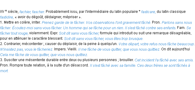 Définition fâcher ACAD 1986