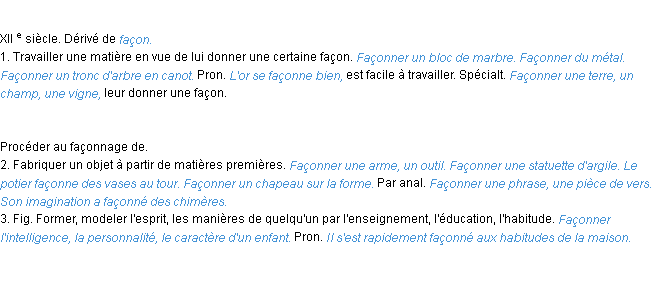Définition façonner ACAD 1986