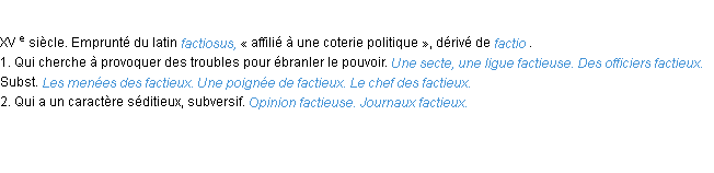 Définition factieux ACAD 1986