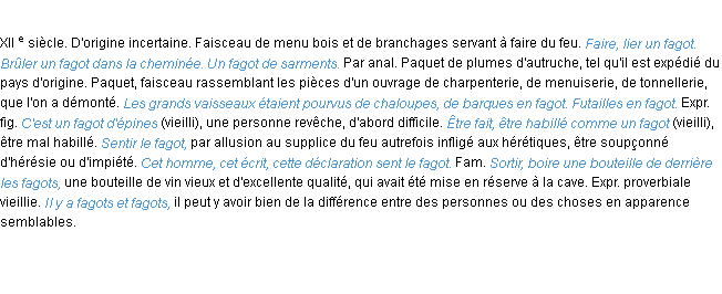 Définition fagot ACAD 1986