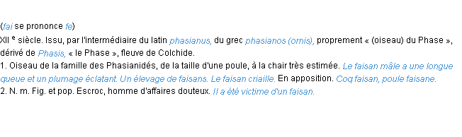 Définition faisan ACAD 1986