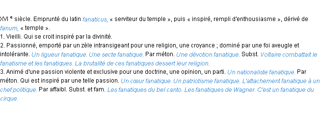 Définition fanatique ACAD 1986