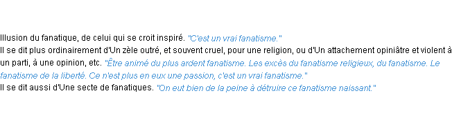 Définition fanatisme ACAD 1835