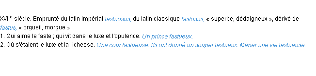 Définition fastueux ACAD 1986