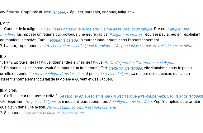 Définition fatiguer ACAD 1986