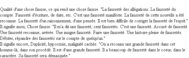 Définition fausseté ACAD 1835