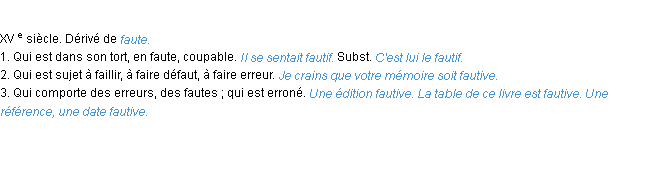 Définition fautif ACAD 1986