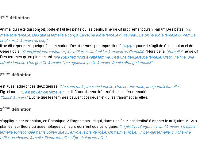 Définition femelle ACAD 1835