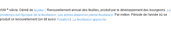 Définition feuillaison ACAD 1986