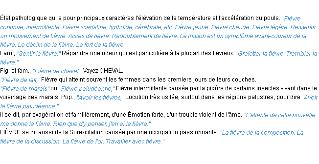 Définition fièvre ACAD 1932