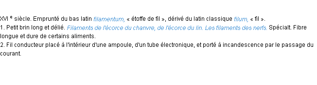 Définition filament ACAD 1986
