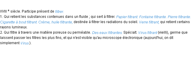 Définition filtrant ACAD 1986