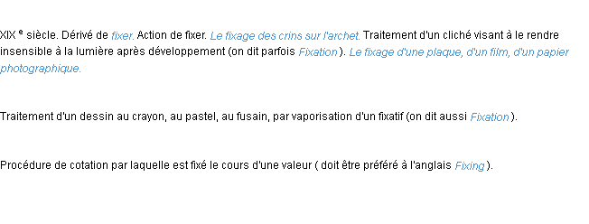 Définition fixage ACAD 1986