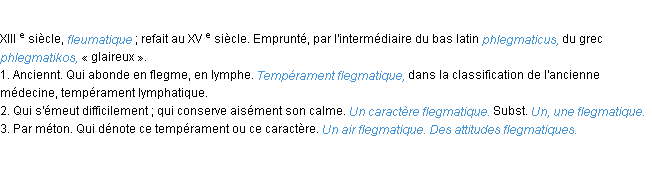 Définition flegmatique ACAD 1986