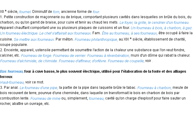 Définition fourneau ACAD 1986