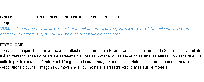 Définition franc-maçon Emile Littré