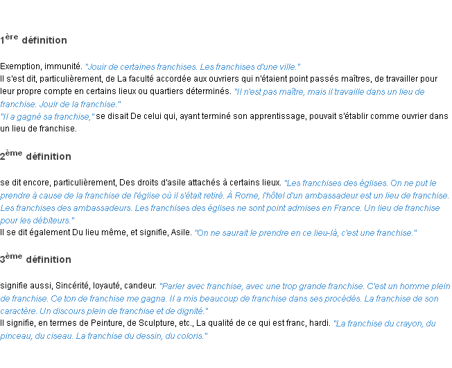Définition franchise ACAD 1835